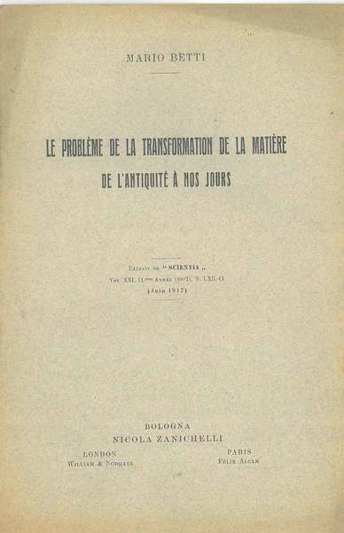 Le problème de la transformation de la matière de l'antiquité …
