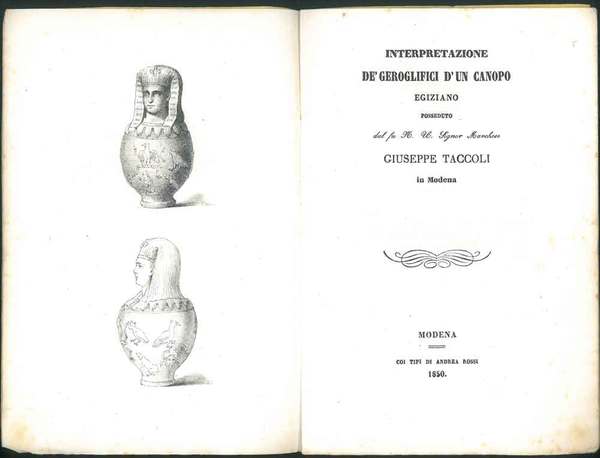 Interpretazione de' geroglifici d'un canopo egiziano del fu M. U. …