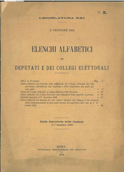 Elenchi alfabetici dei deputati e dei collegi elettorali