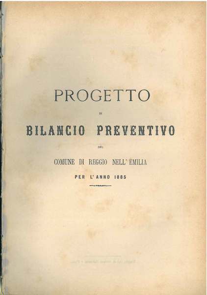 Progetto di bilancio preventivo del comune di Reggio nell'Emilia per …