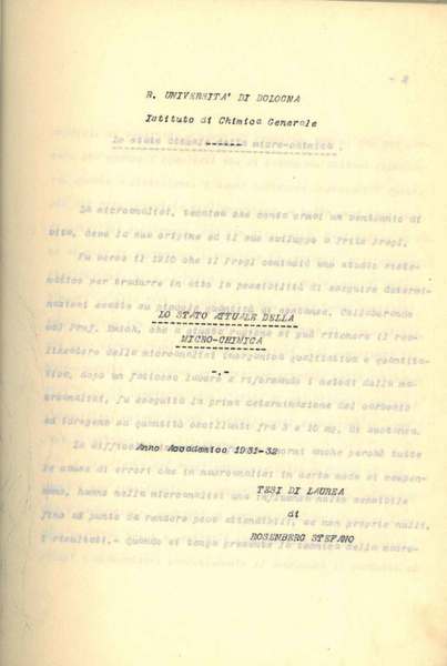 Lo stato attuale della micro-chimica. Tesi di laurea All'Università di …