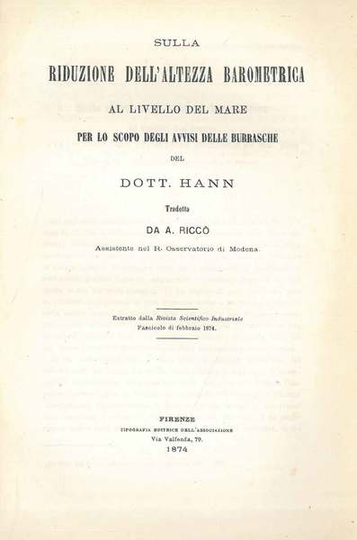 Sulla riduzione dell'altezza barometrica al livello del mare per lo …