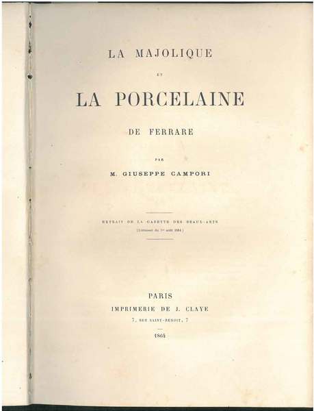 La majolique et la porcelaine de Ferrare