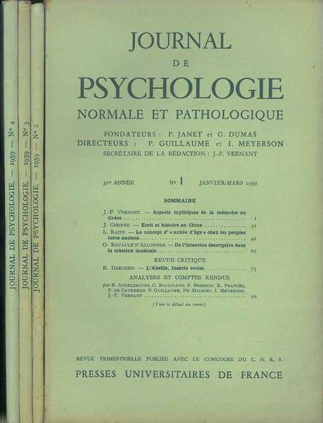 Journal de psychologie normale ed pathologique. 56° année, 1959, annata …