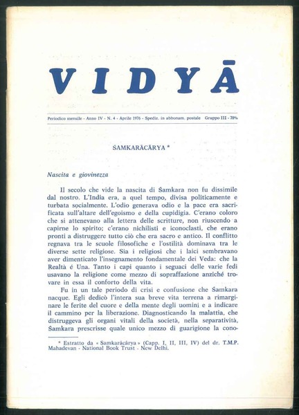 Vidya. Periodico mensile - Anno IV - N.4 - Aprile …