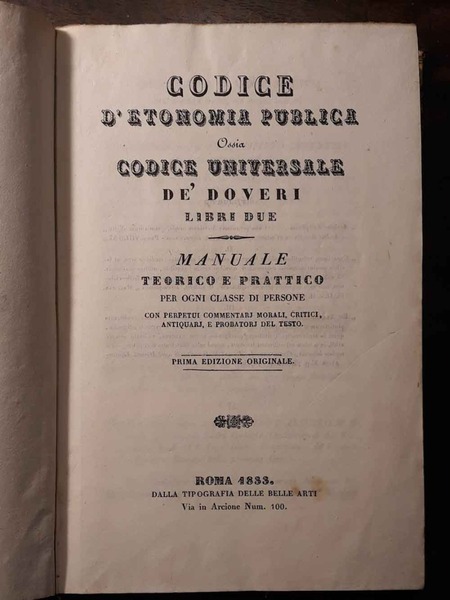 Codice d'etonomia publica, ossia Codice universale de' doveri, libri due …