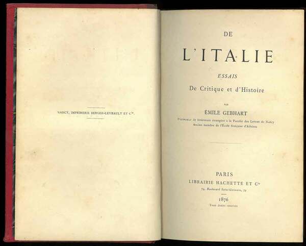 De l'Italie essais De Critique et d'Histoire.