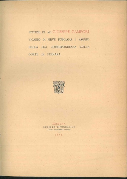 Notizie di M.r Giuseppe Campori Vicario di Pieve Fosciana