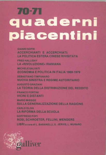 Quaderni piacentini. Nr. 70 - 71, 1979