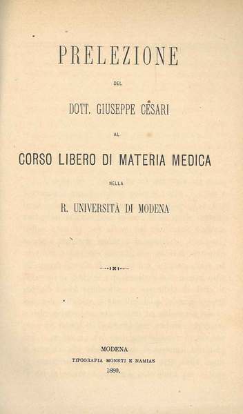 Prelezione al corso libero di materia medica