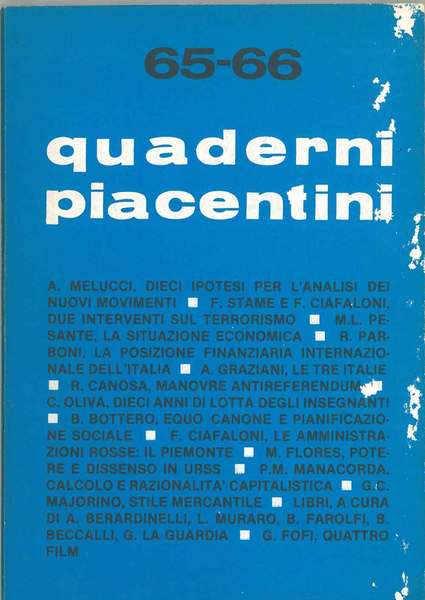 Quaderni piacentini. Anno xvii, n. 65-66, febbraio 1978