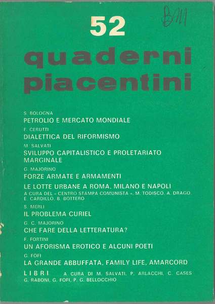 Quaderni piacentini. Anno xiii, n. 52, giugno 1974