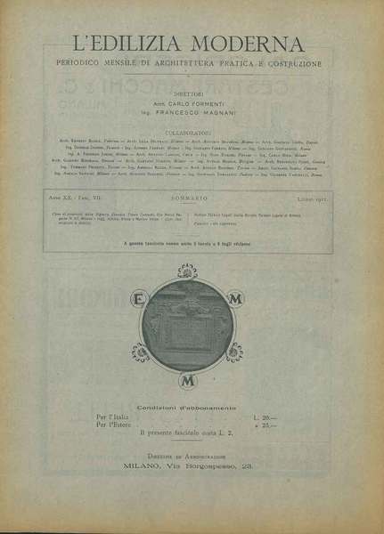 L' edilizia moderna. Anno XX, Fasc. VII Luglio 1911. Periodico …