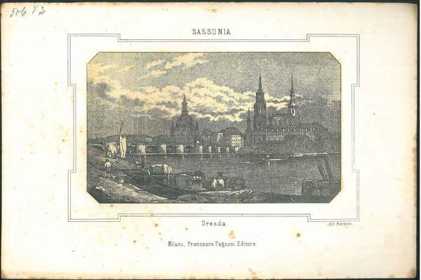 Litografia della veduta di Dresda in Sassonia