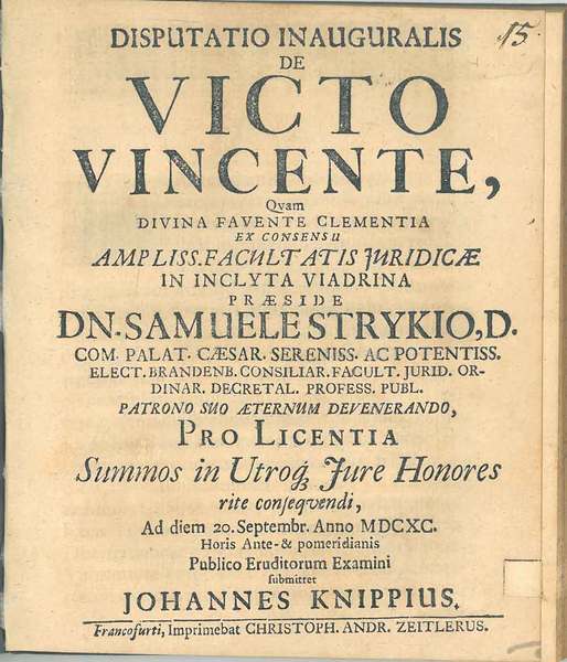 Disputatio Inauguralis de Victo Vincente. Pro Licentia Publico eruditorum Examini …