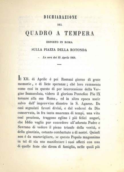 Dichiarazione del quadro a tempera esposto in Roma sulla piazza …