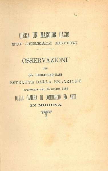 Circa un maggior dazio sui cereali esteri estratte dalla relazione …