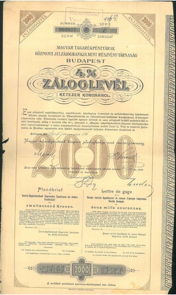 Obligazione di 2000 corone ungheresi