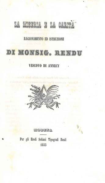 La miseria e la carità. Ragionamento ed istruzione di Monsig. …