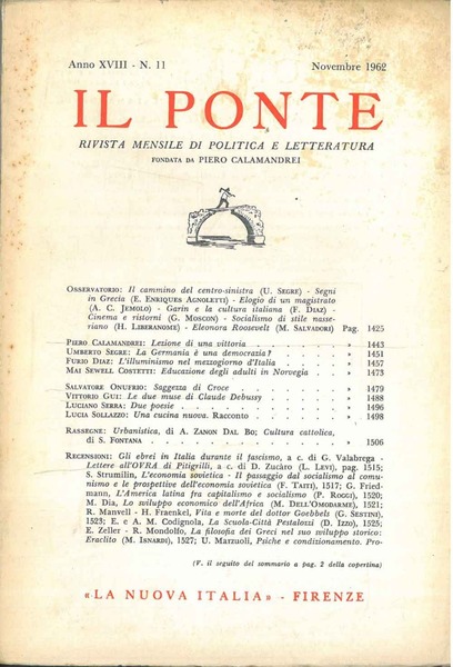 Il Ponte. Rivista mensile di politica e letteratura. Anno XVIII, …