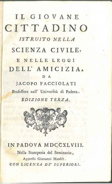Il giovane cittadino istruito nella scienza civile e nelle leggi …