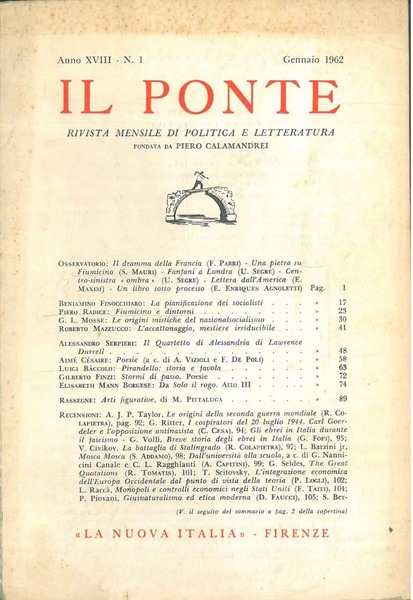 Il Ponte. Rivista mensile di politica e letteratura. Anno XVIII, …