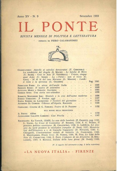 Il Ponte. Rivista mensile di politica e letteratura. Anno XV, …