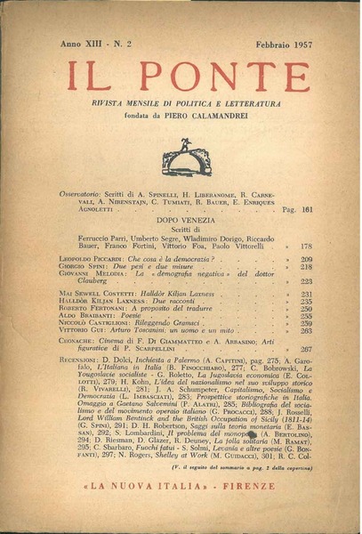 Il Ponte. Rivista mensile di politica e letteratura. Anno XIII, …