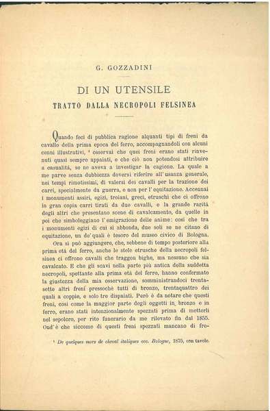 Di un utensile tratto dalla necropoli felsinea. Estratto