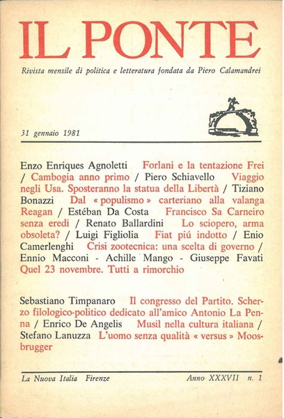 Il Ponte. Rivista mensile di politica e letteratura. Anno XXXVII, …