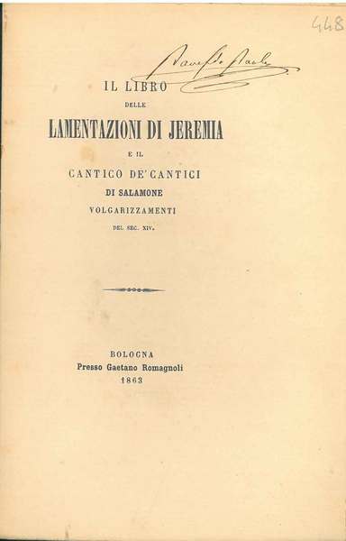 Il libro delle lamentazioni di Jeremia e il cantico de' …