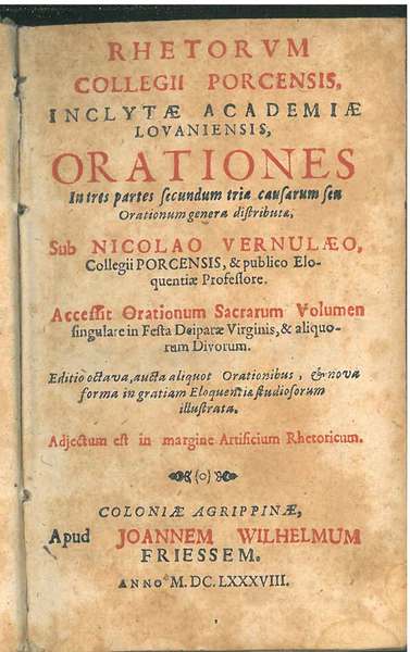 Rhetorum Collegii Porcensis, inclytae Academiae Lovaniensis, orationes in tres partes …