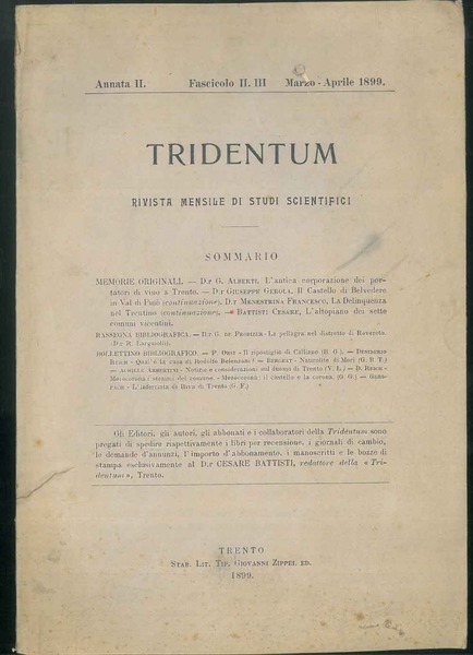Tridentum. Rivista mensile di studi scientifici. Annata II. Fascicolo II.III. …