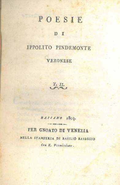 Poesie di Ippolito Pindemonte veronese. Secondo volume di due