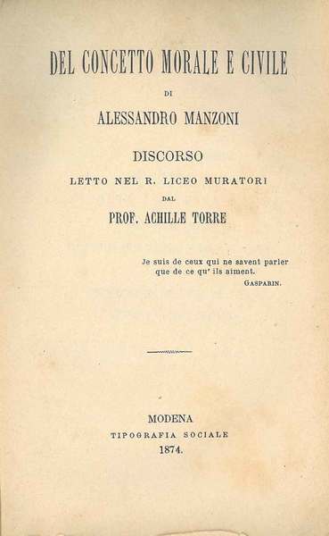 Del concetto morale e civile di Alessandro Manzoni. Discorso letto …