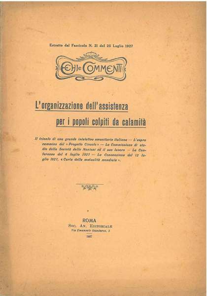 L' organizzazione dell'assistenza per i popoli colpiti da calamità Estratto …