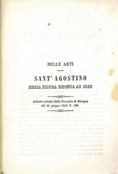 Belle arti. Sant'Agostino, mezza figura dipinta ad olio. Estratto