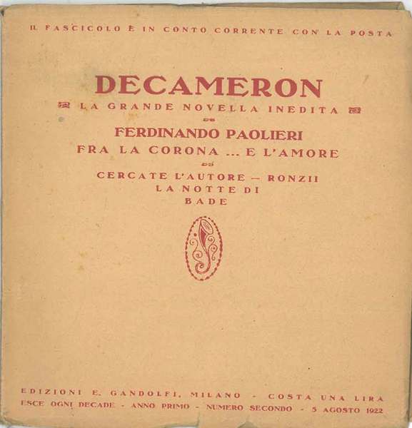 Decameron. La grande novella inedita. Fra la Corona. e l'amore. …