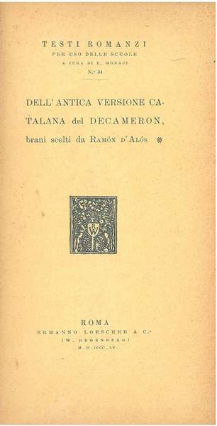 Dell'antica versione catalana del Decameron. Brani scelti da Ramon D'Alos