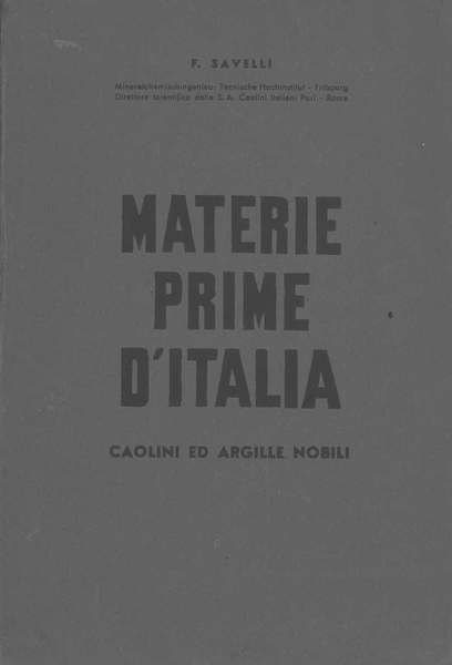 Materie prime d'Italia. Caolini ed argille nobili