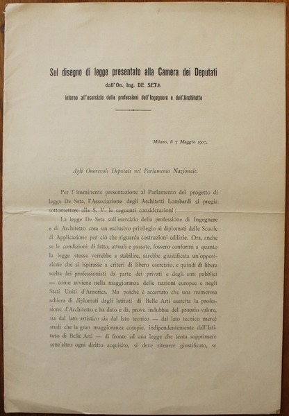 Sul disegno di legge presentato alla Camera dei Deputati intorno …