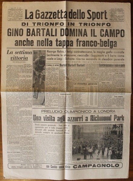 Gazzetta dello Sport. Anno 52° N. 172, 21 Luglio 1948. …