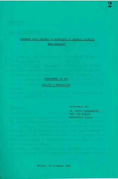 Convegno sull'impiego di manufatti di materia plastica nell'edilizia. Serramenti di …