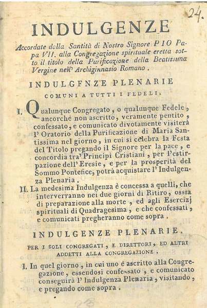 Indulgenze accordate dalla Santità di Nostro Signore Pio Papa VII …