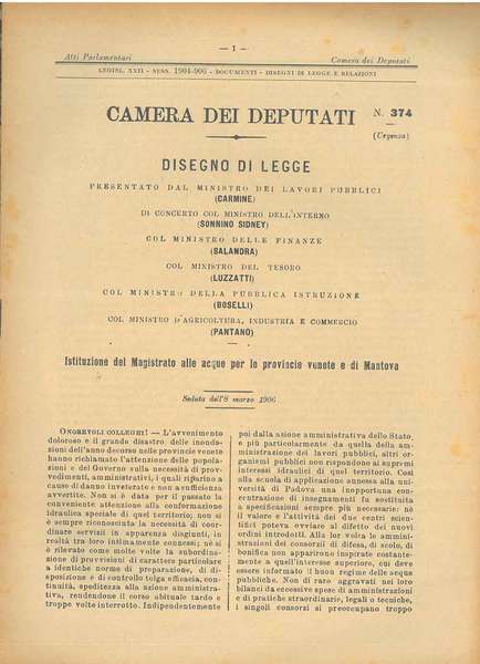 Disegno di legge : Istituzione del Magistrato alle acque per …