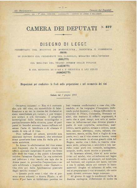Disegno di legge Disposizioni per combattere le frodi alla preparazione …