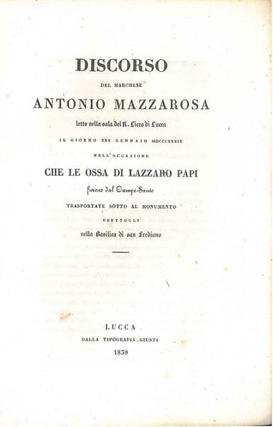 Discorso letto nella sala del R. Liceo di Lucca il …