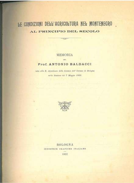 Le condizioni dell'agricoltura nel Montenegro al principio del secolo