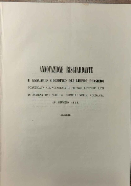 Annotazione risguardante l'annuario filosofico del libero pensiero comunicata all'Accademia di …
