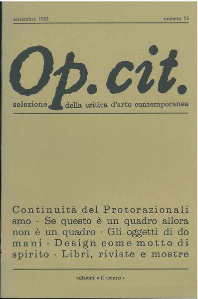 Op. cit. Rivista quadrimestrale di selezione della critica d'arte contemporanea. …
